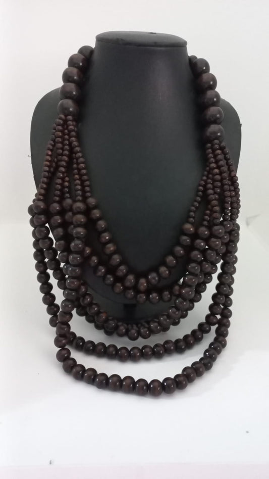 Collar Boho - Diseño de cuentas de Madera, Múltiples líneas