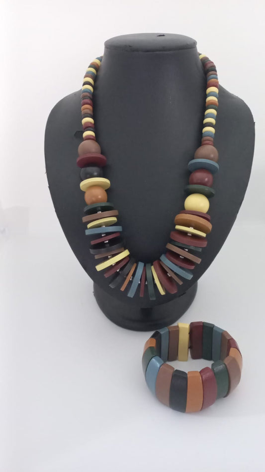 Collar Afro Boho de  Madera Retro B