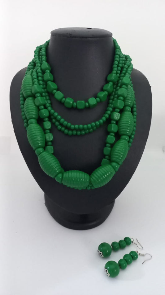 Collar Boho - Cuentas Grandes de Madera - Verde