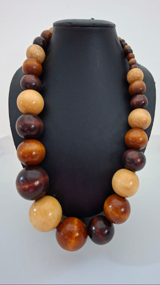 Collar Afro Boho de  Madera bolas naturales
