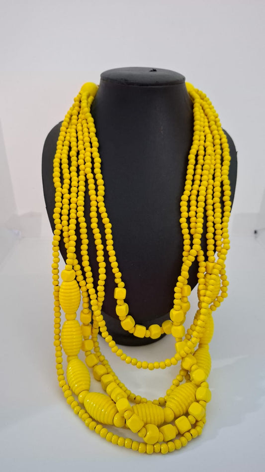 Collar Boho - Cuentas Grandes de Madera - Amarillo