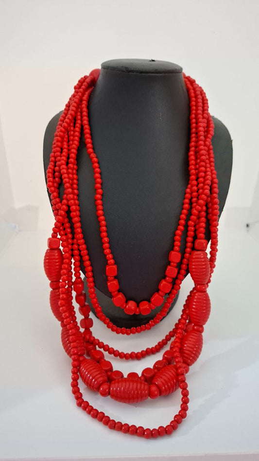 Collar Boho - Cuentas Grandes de Madera - Rojo
